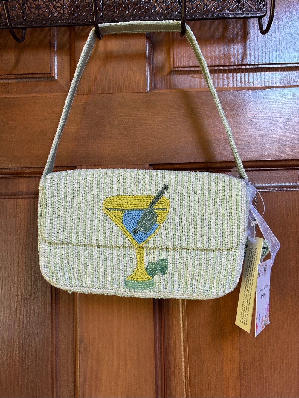 Handcrafted in India Beaded Striped Martini Shoulder Bag with Matching Charm